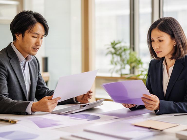 静岡県富士市の明るい会議室で経営者とコンサルタントが事業計画を確認する様子